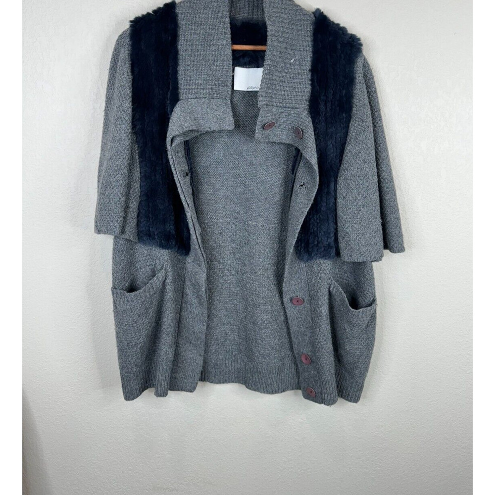 3.1 Phillip Lim Cape Sweater Women's Gray Merino Wool Fur‎ Vented 3/4 Sleeve